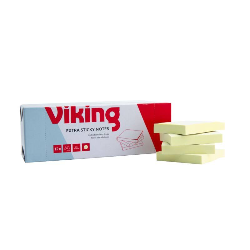 Notes adhésives Viking Carré 51 x 51 mm Page blanche Jaune 12 Unités de 90 Feuilles