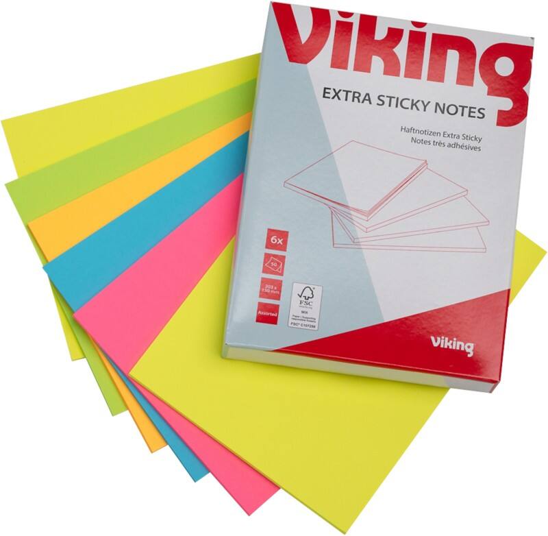 Notes adhésives Viking Rectangulaire 150 x 203 mm Page blanche Assortiment 6 Unités de 50 Feuilles