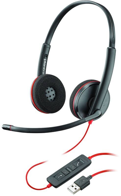 Casque audio poly Plantronics C3220 Avec fil Sur tête USB Microphone à réduction de bruit Avec Microphone Stéréo Noir, rouge