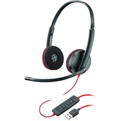 Casque audio Plantronics Blackwire C3220 Avec fil Stéréo Sur tête Antibruit USB Avec microphone Noir, rouge