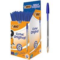 Stylo-bille BIC Cristal 0.4 mm Bleu Avec capuchon 50 Unités