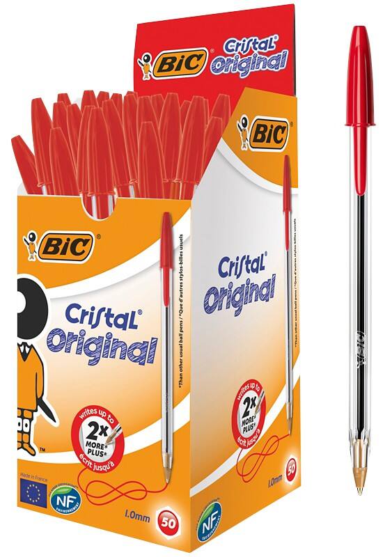 Stylo-bille BIC Cristal Original Rouge 0,4 mm Moyen Bille 50 Unités