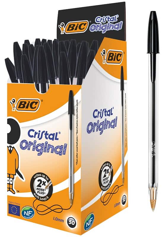 Stylo-bille BIC Cristal Original Noir 0,4 mm Moyen Bille 50 Unités
