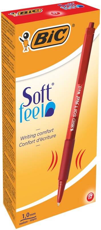 Stylo-bille BIC Soft Feel Rétractable Rouge 0,4 mm Moyen Conique 12 Unités