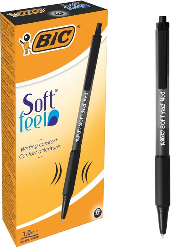 Stylo-bille BIC Soft Feel Rétractable Noir 0,4 mm Moyen Bille 12 Unités