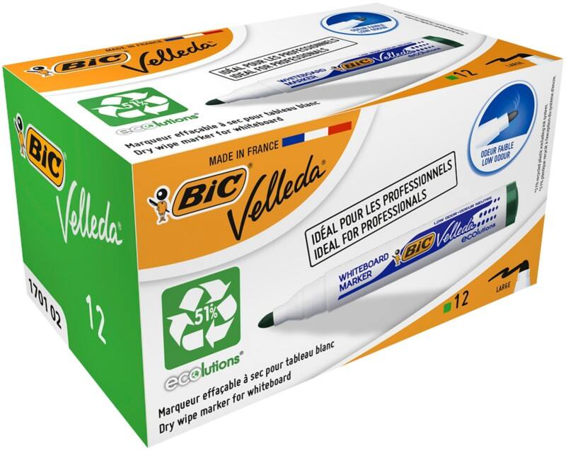 Marqueur pour tableau blanc BIC 1701 Non permanent Vert Large Ogive - 51% Recyclé 12 Unités