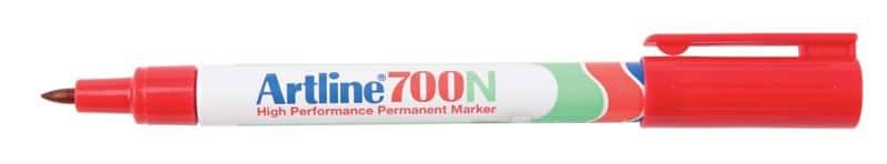Marqueur permanent Artline 700N Fin Ogive - 0,7 mm Rouge Rechargeable Résistant à l'eau 12 Unités
