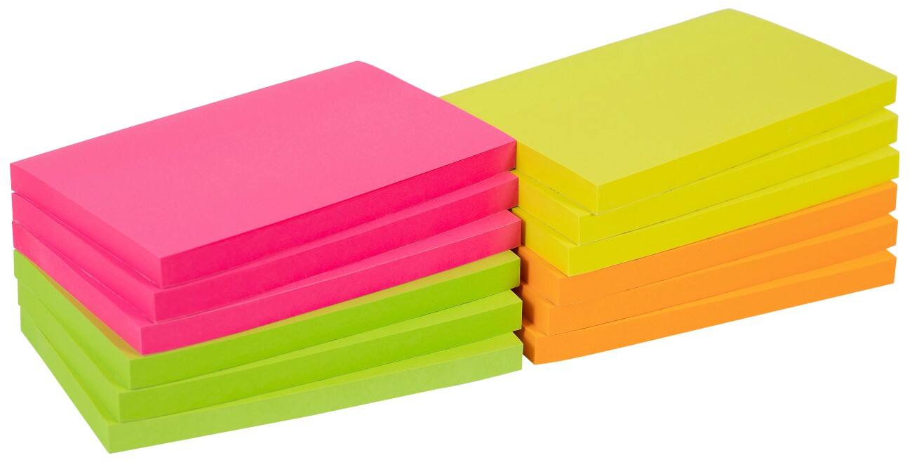 Notes adhésives Office Depot Assortiment fluo 127 x 76 mm 12 Blocs de 100 Feuilles