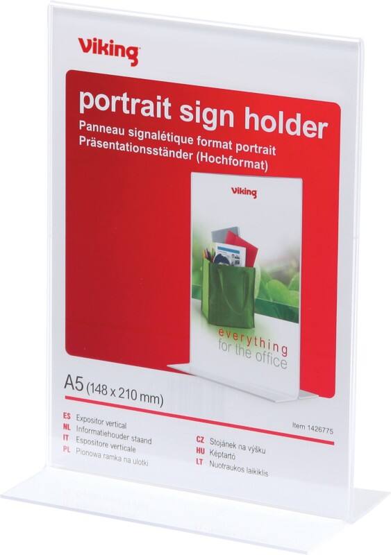 Porte-visuel Viking T-Sign A5 14,9 (l) x 8,3 (p) x 21,4 (h) cm Transparent