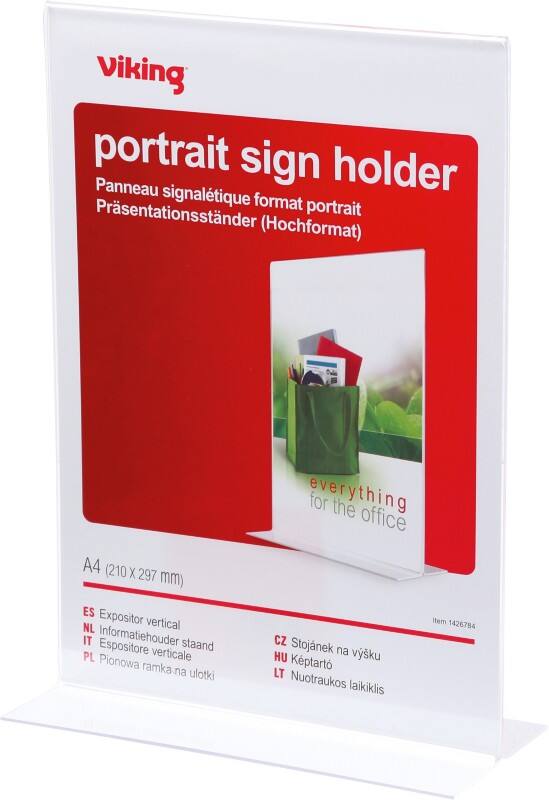 Porte-visuel Viking T-Sign A4 21,1 (l) x 9,3 (p) x 29,7 (h) cm Transparent
