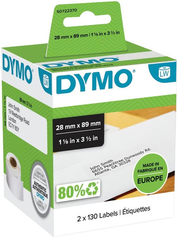 Étiquettes d’adresse Dymo LW S0722370 / 99010 d’origine, autocollantes Blanc 28 x 89 mm 130 Étiquettes 2 unités