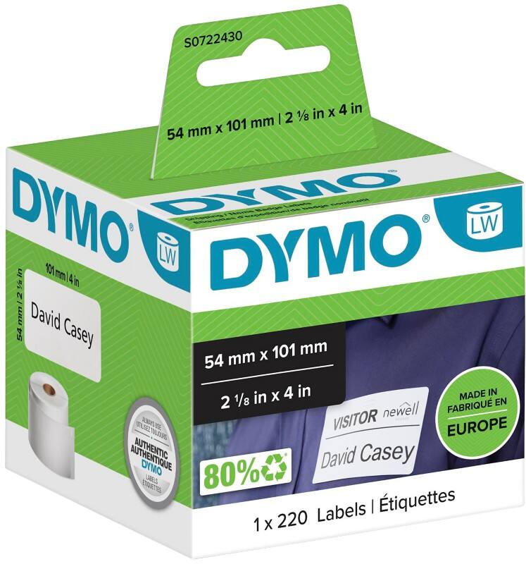 Étiquette universelle DYMO LW Authentique 99014 S0722430 Autocollantes Noir sur Blanc 54 x 101 mm 220 Étiquettes