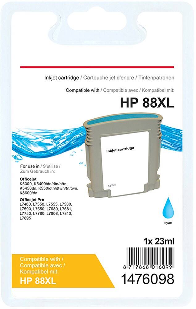 Cartouche jet d'encre Office Depot Compatible HP 88XL Cyan C9391A