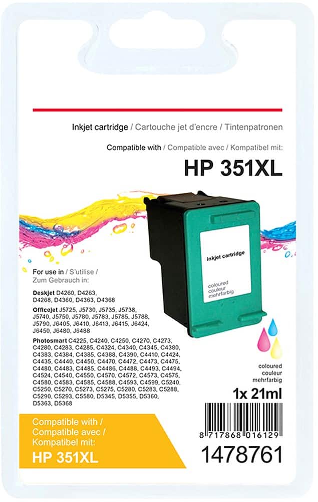 Cartouche jet d'encre Office Depot Compatible HP 351XL 3 Couleurs CB338EE