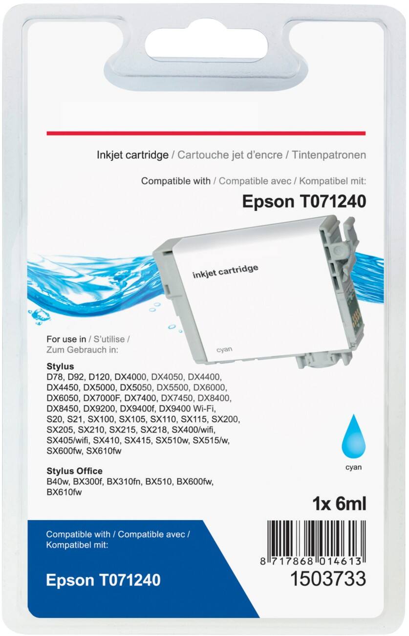 Cartouche jet d'encre Office Depot Compatible Epson T0712 Cyan T071240