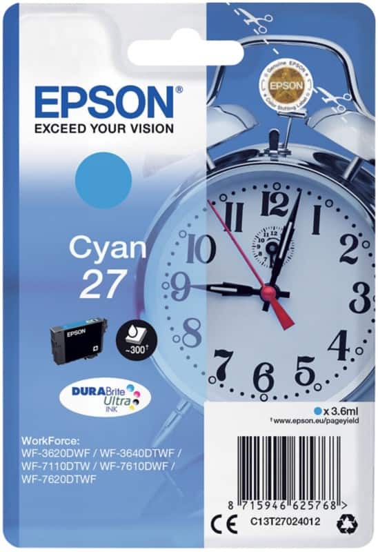 Cartouche jet d'encre Epson 27 D'origine C13T27024012 Cyan