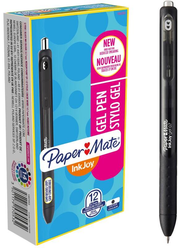 Roller encre gel Papermate InkJoy Rétractable Noir 0,7 mm Moyen Rollerball 12 Unités