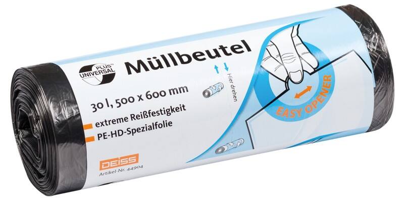 Sac-poubelle Universal Plus Déchets légers DEISS 30 L Recycled Gris PE (Polyéthylène) 5 microns 50 Unités