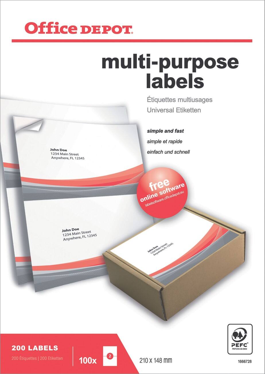 Étiquettes universelles Office Depot Coins droits Blanc 210 x 148 mm 100 Feuilles