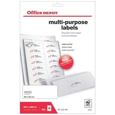 Étiquettes multi-usages Office Depot Autocollantes 99,1 x 38,1mm Blanc 40 Feuilles de 14 Étiquettes