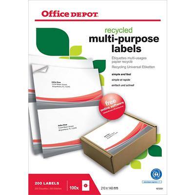 Étiquettes multi-usages Office Depot Autocollantes A5 Blanc 210 x 148 mm Recyclé 100% 100 Feuilles de 2 Étiquettes