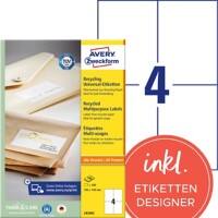 Étiquettes universelles AVERY Zweckform LR3483 Recyclé Blanc A4 105 x 148 mm 100 Feuilles de 4 Étiquettes