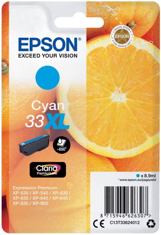 Cartouche jet d'encre Epson 33XL D'origine C13T33624012 Cyan