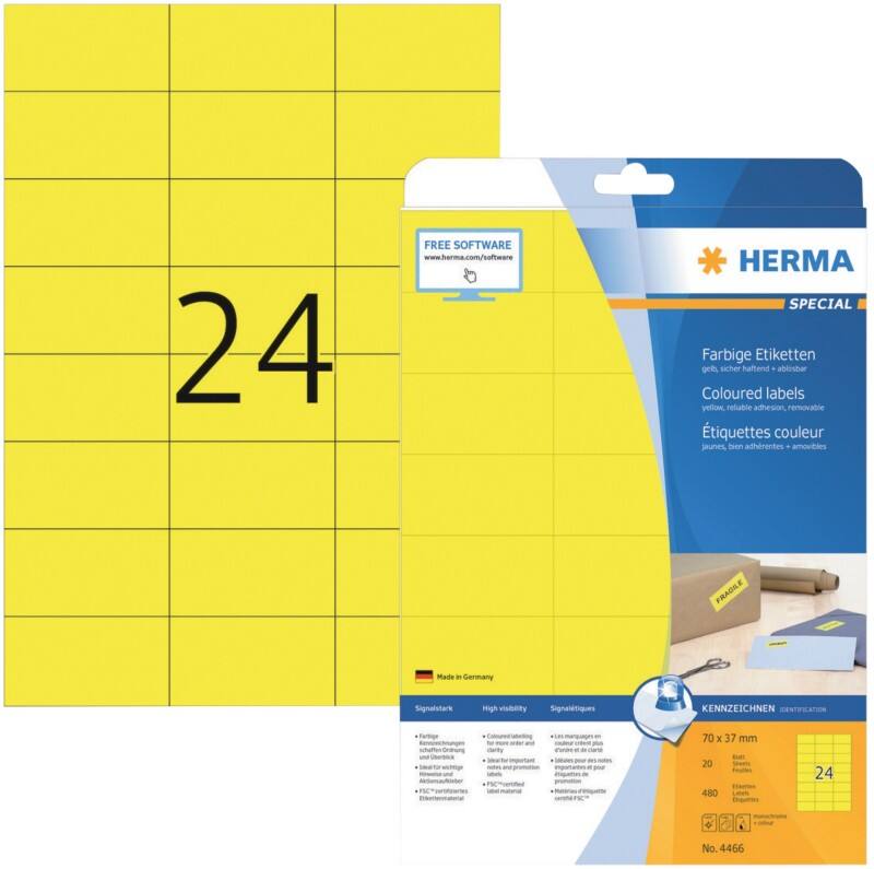 Étiquettes universelles HERMA 4466 Jaune Rectangulaire 480 Étiquettes par paquet