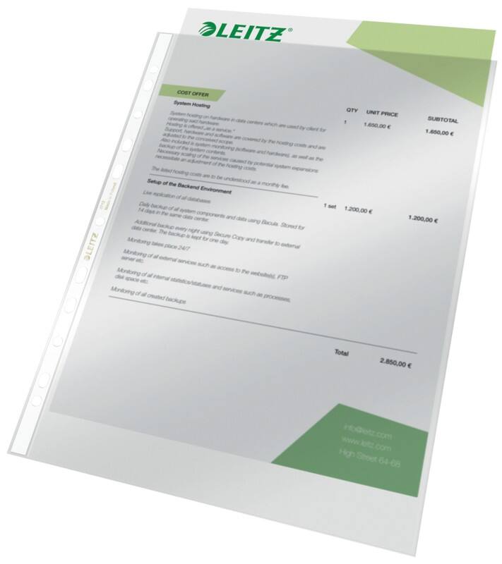 Pochettes perforées Leitz A4 Transparent 80 microns PVC (Polychlorure de vinyle) Ouverture par le haut 11 perforations 4712 100 unités