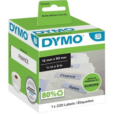 Étiquettes pour dossiers suspendus Dymo LW S0722460 / 99017 d’origine Autocollant Blanc 12 x 50 mm
