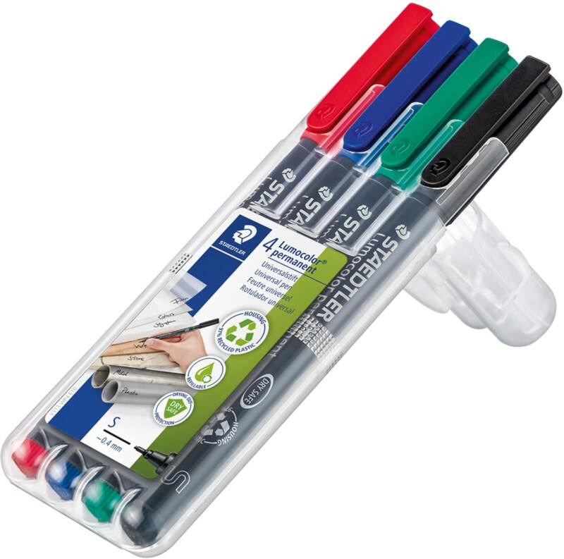 Marqueur OHP/DVD STAEDTLER Lumocolor 313 97% Recyclé Extra fin Ogive 0,4 mm Assortiment Rechargeable 4 Unités