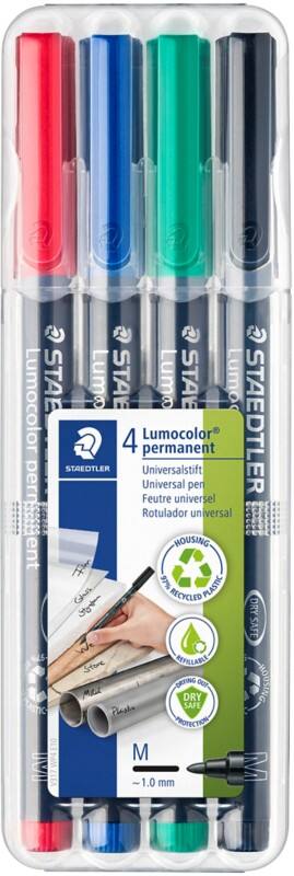 Marqueur OHP/DVD STAEDTLER Lumocolor 317 97% Recyclé Moyen Ogive 1 mm Assortiment Rechargeable 4 Unités