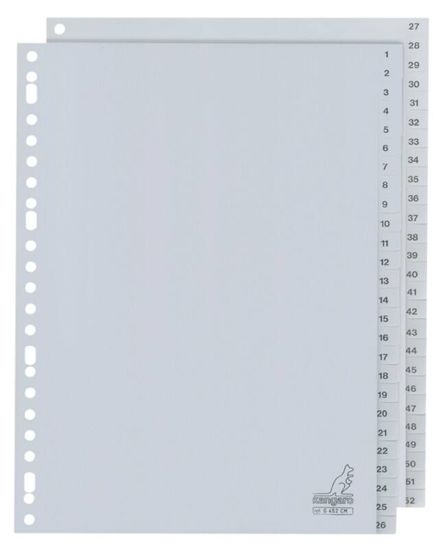 Intercalaires vierges 1 à 52 KANGARO  A4 Gris 10 intercalaires PP (Polypropylène) 23 Perforations G452CM