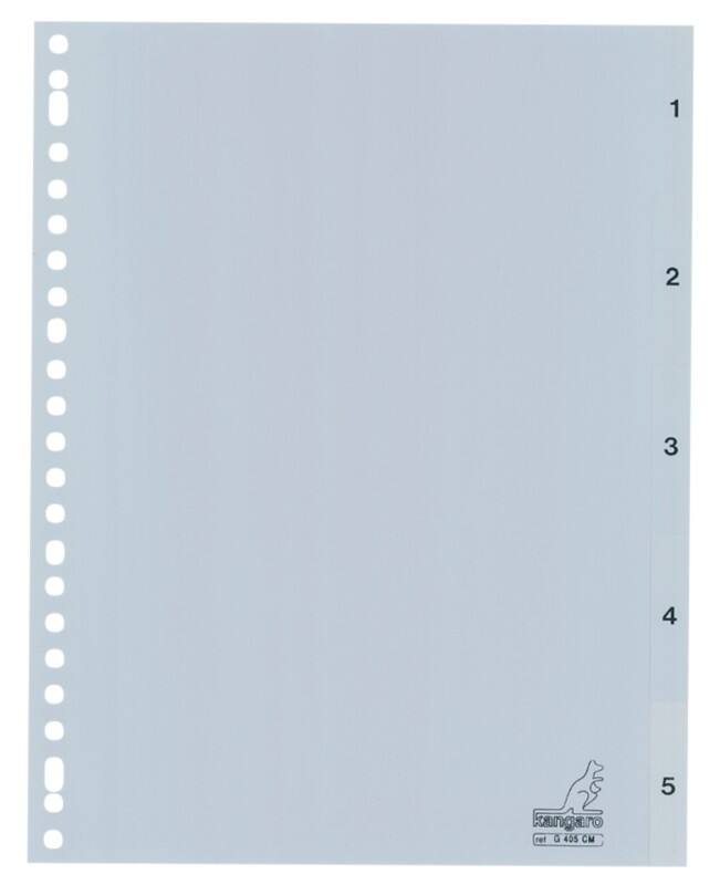 Intercalaires numériques 1 à 5 KANGARO  A4 Gris 5 intercalaires PP (Polypropylène) 23 Perforations G405CM