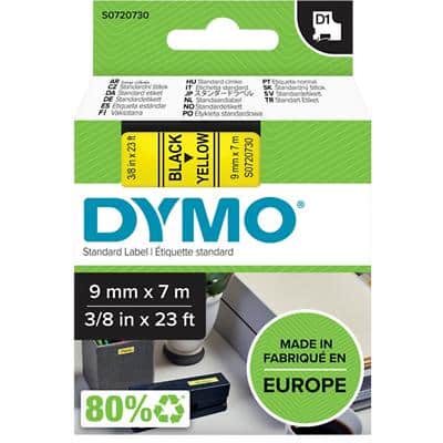 Ruban d'étiquettes DYMO D1 Authentique 40918 S0720730 Autocollantes Noir sur Jaune 9 mm x 7 m