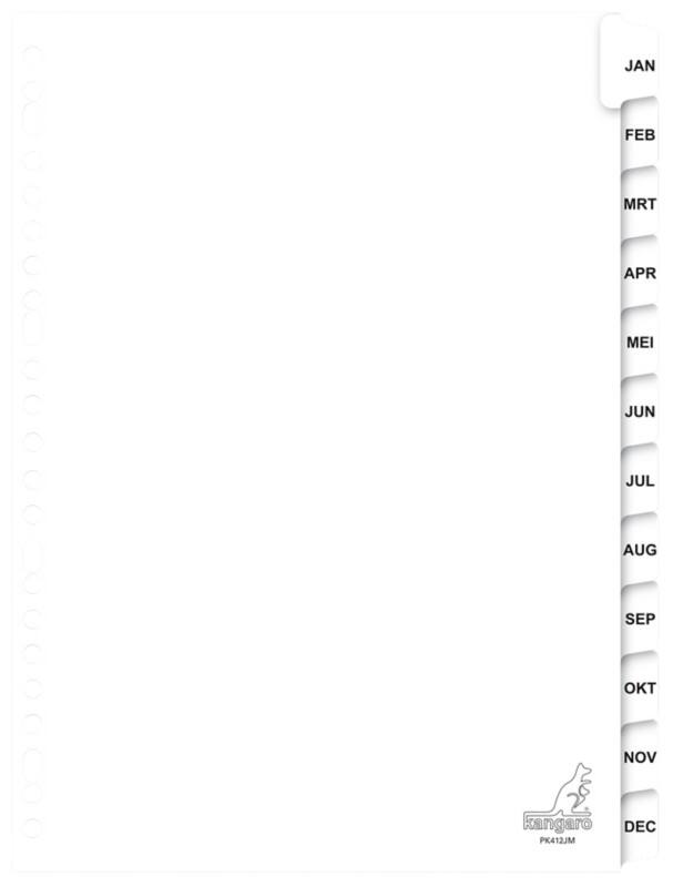 Intercalaires alphabétiques Jan - Dec KANGARO  A4 Blanc 10 intercalaires 190 g/m² Carton 23 Perforations PK412JM