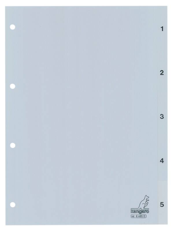 Intercalaires numériques 1 à 5 KANGARO  A4 Gris 5 intercalaires PP (Polypropylène) 4 Perforations G405C