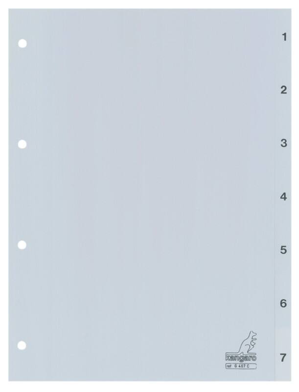 Intercalaires vierges 1 à 7 KANGARO  A4 Gris 10 intercalaires PP (Polypropylène) 4 Perforations G407C
