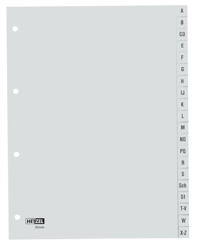 Intercalaires polypropylène Hetzel G420AZ polypropylène A4 20 intercalaires a - z 4 trous Gris