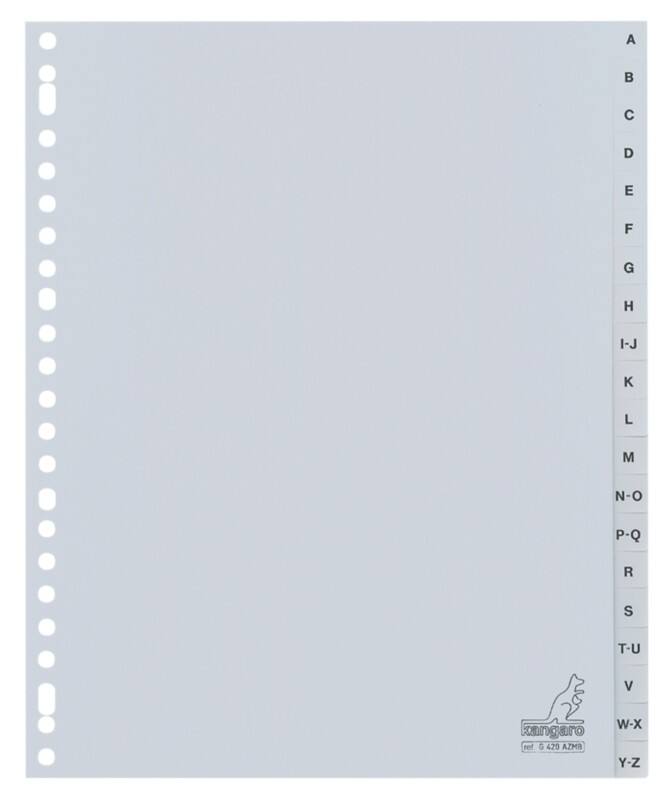 Intercalaires alphabétiques A - Z KANGARO  A4 Gris 20 intercalaires PP (Polypropylène) 23 Perforations G420AZMB