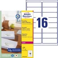 Étiquettes d'adresse recyclées Avery LR7162-100 Blanc A4 99,1 x 33,9 mm 100 Feuilles de 16 Étiquettes