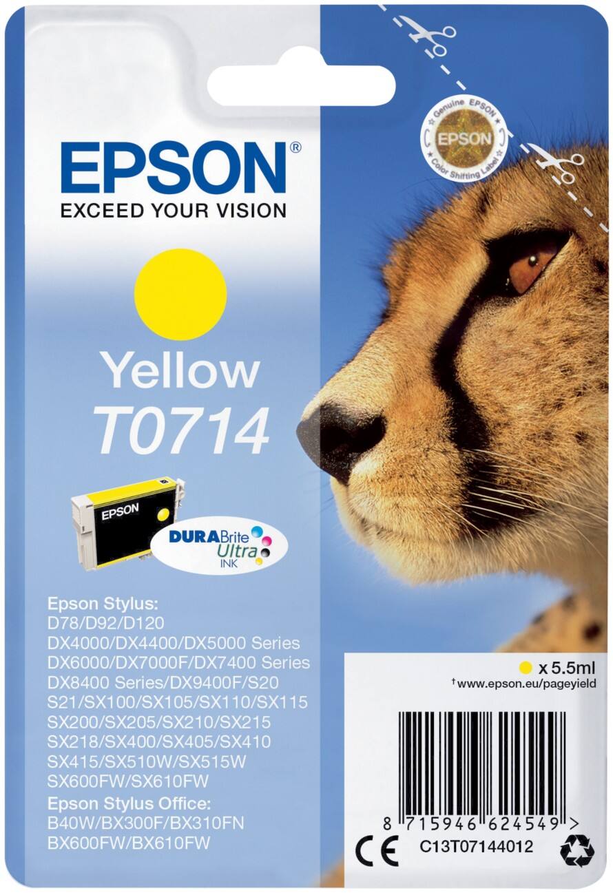 Cartouche jet d'encre Epson D'origine T0714 Jaune C13T07144012