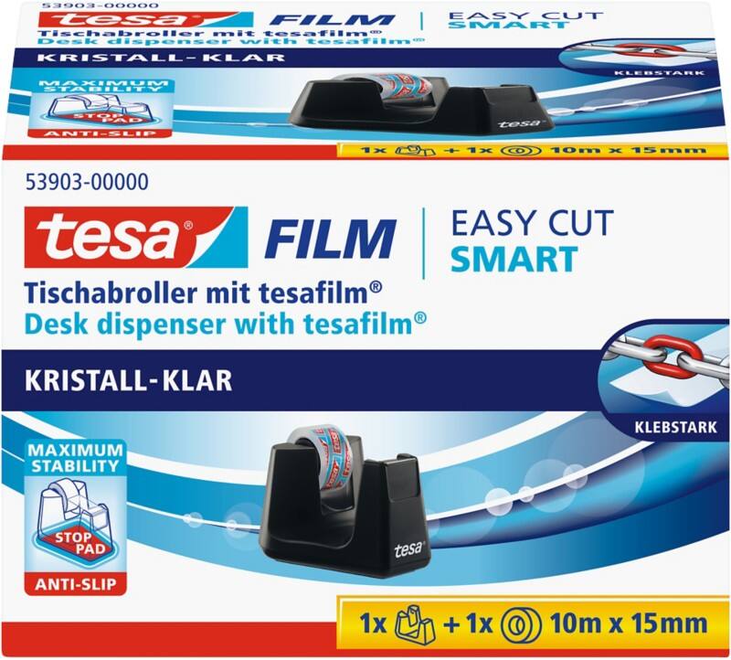 Dévidoir de ruban adhésif tesa tesafilm Easy Cut SMART Noir 15 mm (L) x 10 m (L) Petit centre