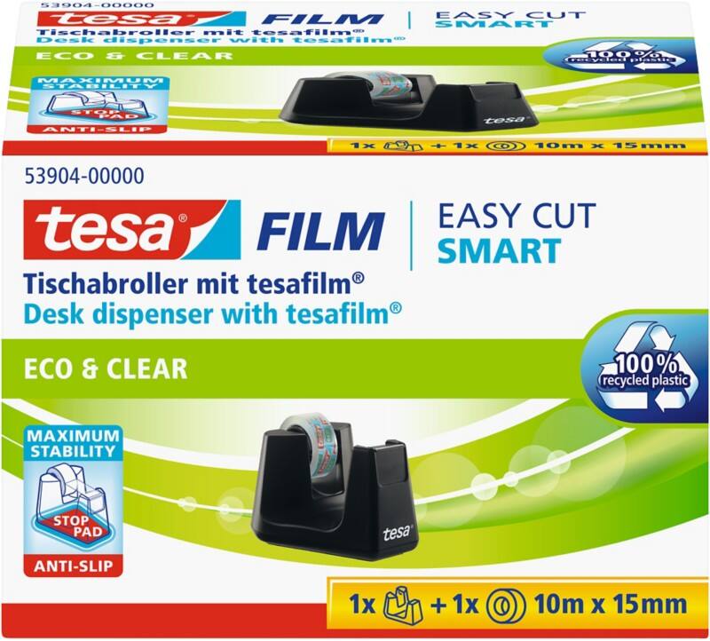 Dévidoir de ruban adhésif tesa tesafilm Easy Cut SMART Noir 15 mm (L) x 10 m (L) Petit centre