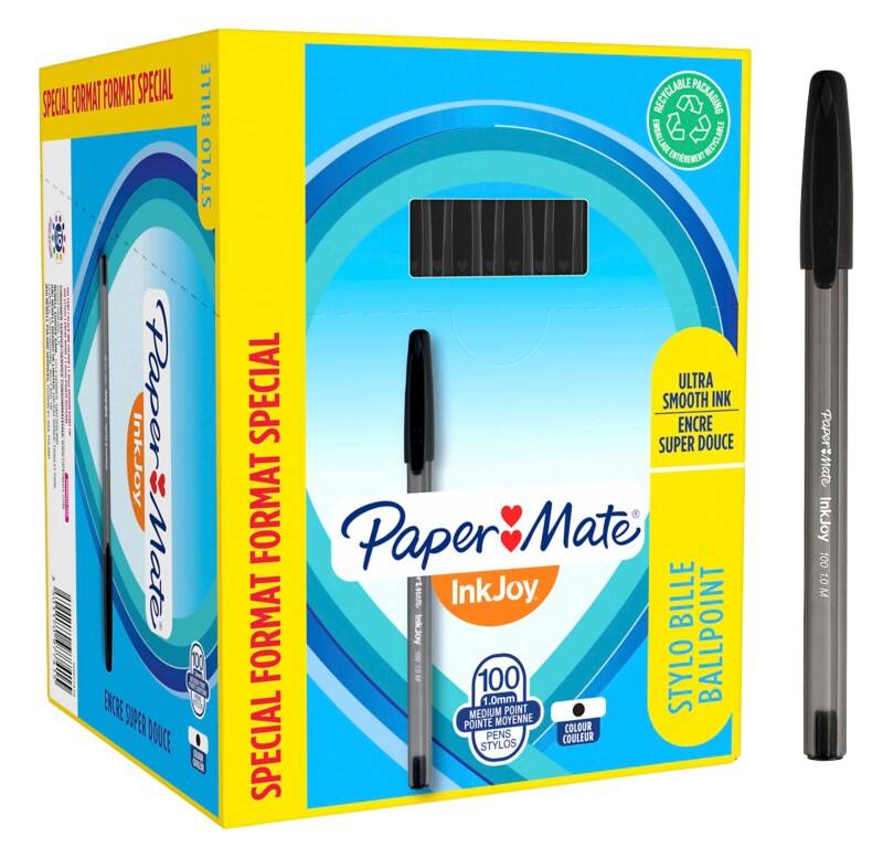 Stylo-bille Papermate InkJoy 100 Noir 0,8 mm Moyen Bille 100 Unités