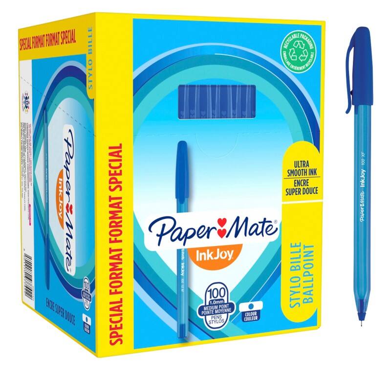 Stylo-bille Papermate InkJoy 100 Bleu 0,8 mm Moyen Bille 100 Unités