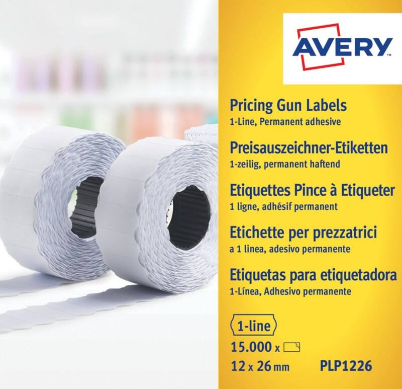 Rouleaux d'étiquettes Avery PLP1226 1,2 x 2,6 cm Blanc 10 Paquets de 1500 Étiquettes