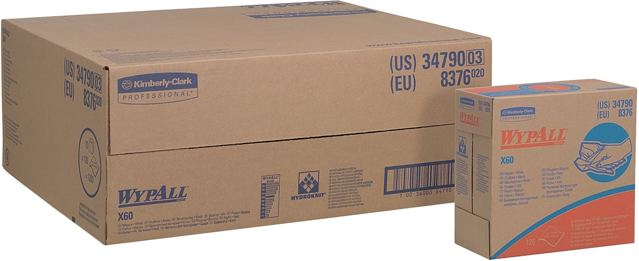 Chiffons de nettoyage WYPALL X60 20 % fibre synthétique, 80 % fibre de cellulose Blanc 10 Unités de 126 Feuilles