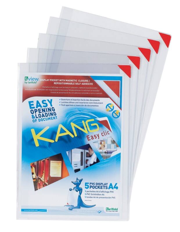 Pochettes d'affichage adhésives Djois Kang Easy clip Transparent A4 Chlorure de Polyvinyle 22 x 30 cm 5 Unités