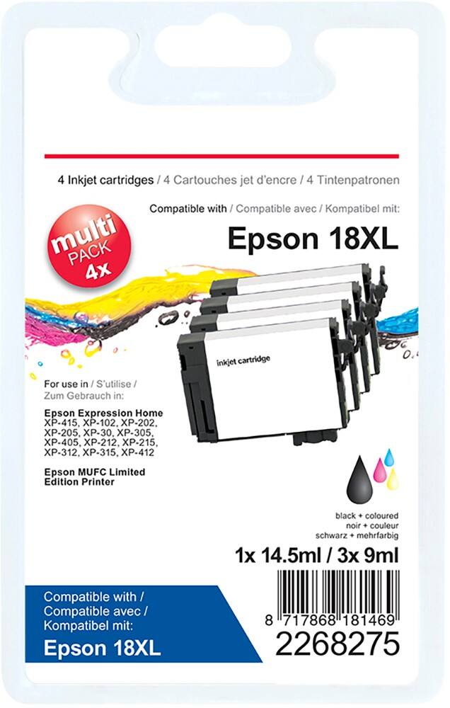 Cartouche jet d'encre Office Depot Compatible Epson 18XL Cyan, magenta, jaune, noir C13T18164012 4 Unités